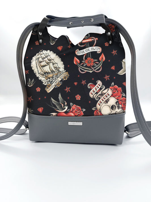 BORSA/ZAINO "BETTA" 2 IN 1 - GRIGIO / tattoo mother