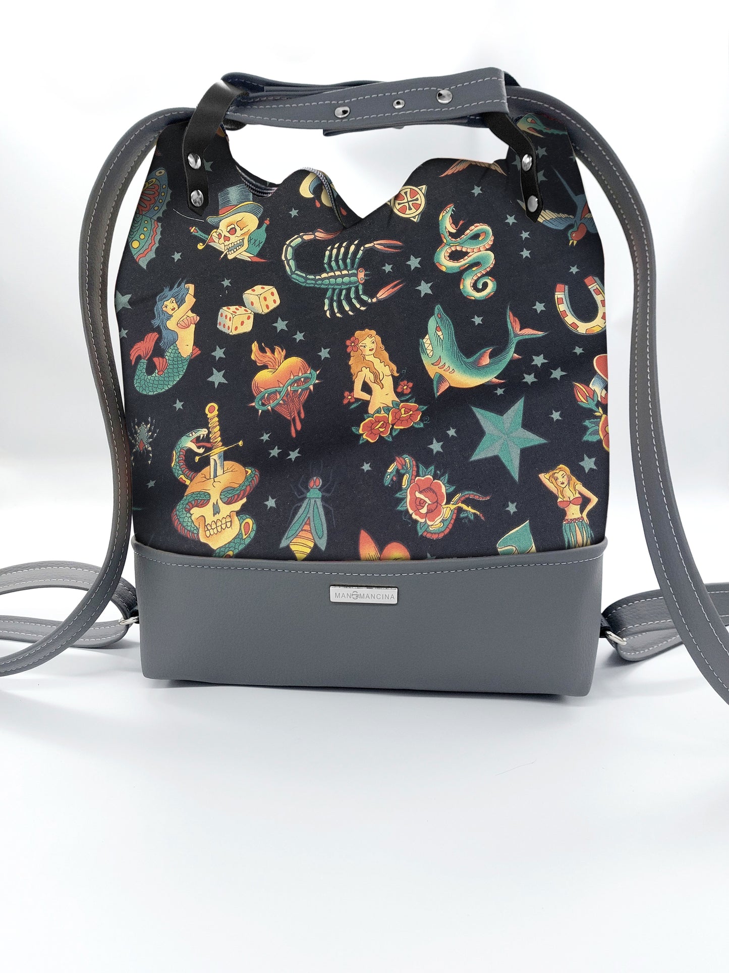 BORSA/ZAINO "BETTA" 2 IN 1 - GRIGIO / tattoo one