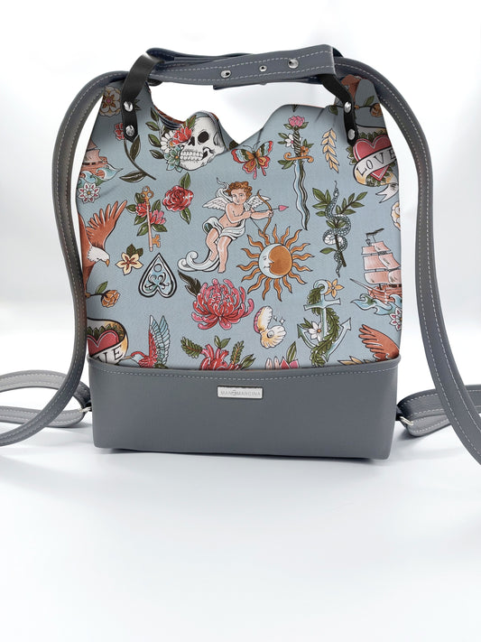 BORSA/ZAINO "BETTA" 2 IN 1 - GRIGIO / tell tale azzurro