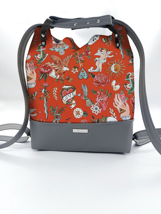 BORSA/ZAINO "BETTA" 2 IN 1 - GRIGIO / tell tale rosso