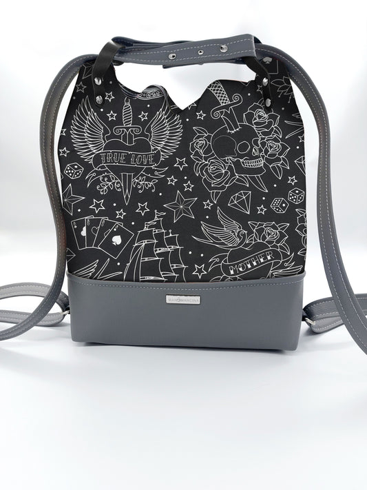 BORSA/ZAINO "BETTA" 2 IN 1 - GRIGIO / tattoo black