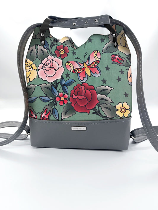 BORSA/ZAINO "BETTA" 2 IN 1 - GRIGIO /true love verde