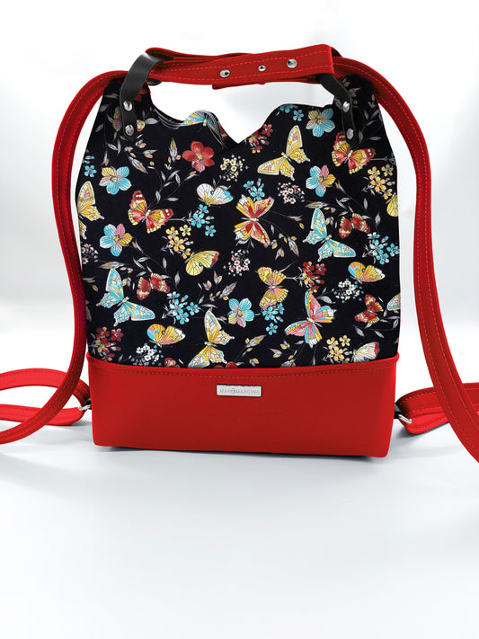 BORSA/ZAINO "BETTA" 2 IN 1 - ROSSO / butterfly nero