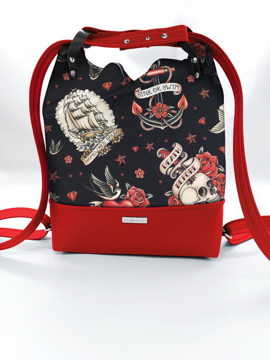 BORSA/ZAINO "BETTA" 2 IN 1 - ROSSO / tattoo mother