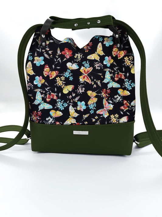 BORSA/ZAINO "BETTA" 2 IN 1 - VERDE/ butterfly nero