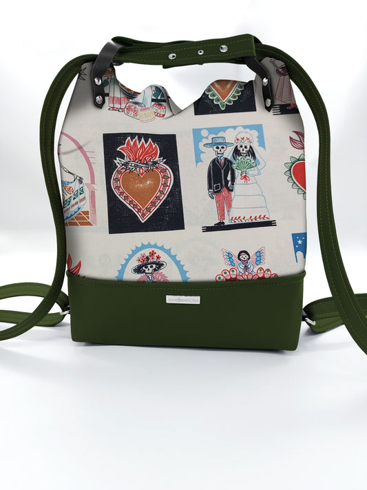 BORSA/ZAINO "BETTA" 2 IN 1 - VERDE/ex voto beige