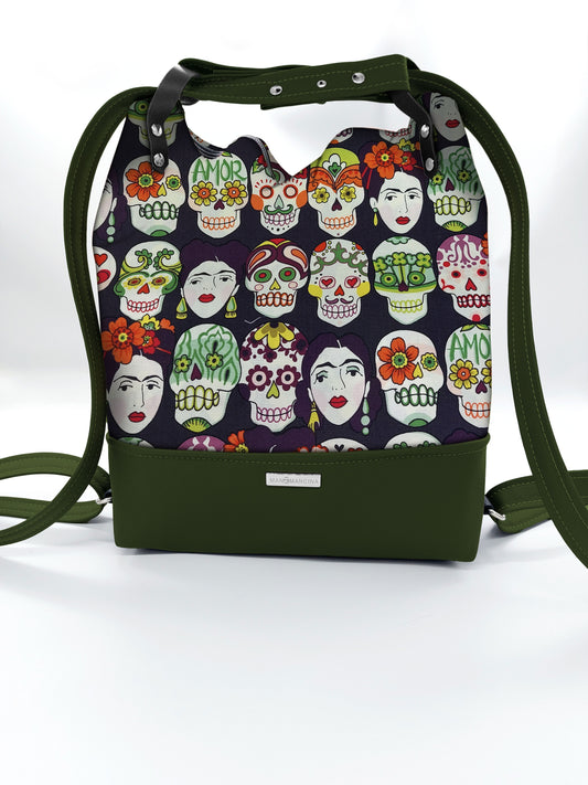 BORSA/ZAINO "BETTA" 2 IN 1 - VERDE / teschi FRIDA