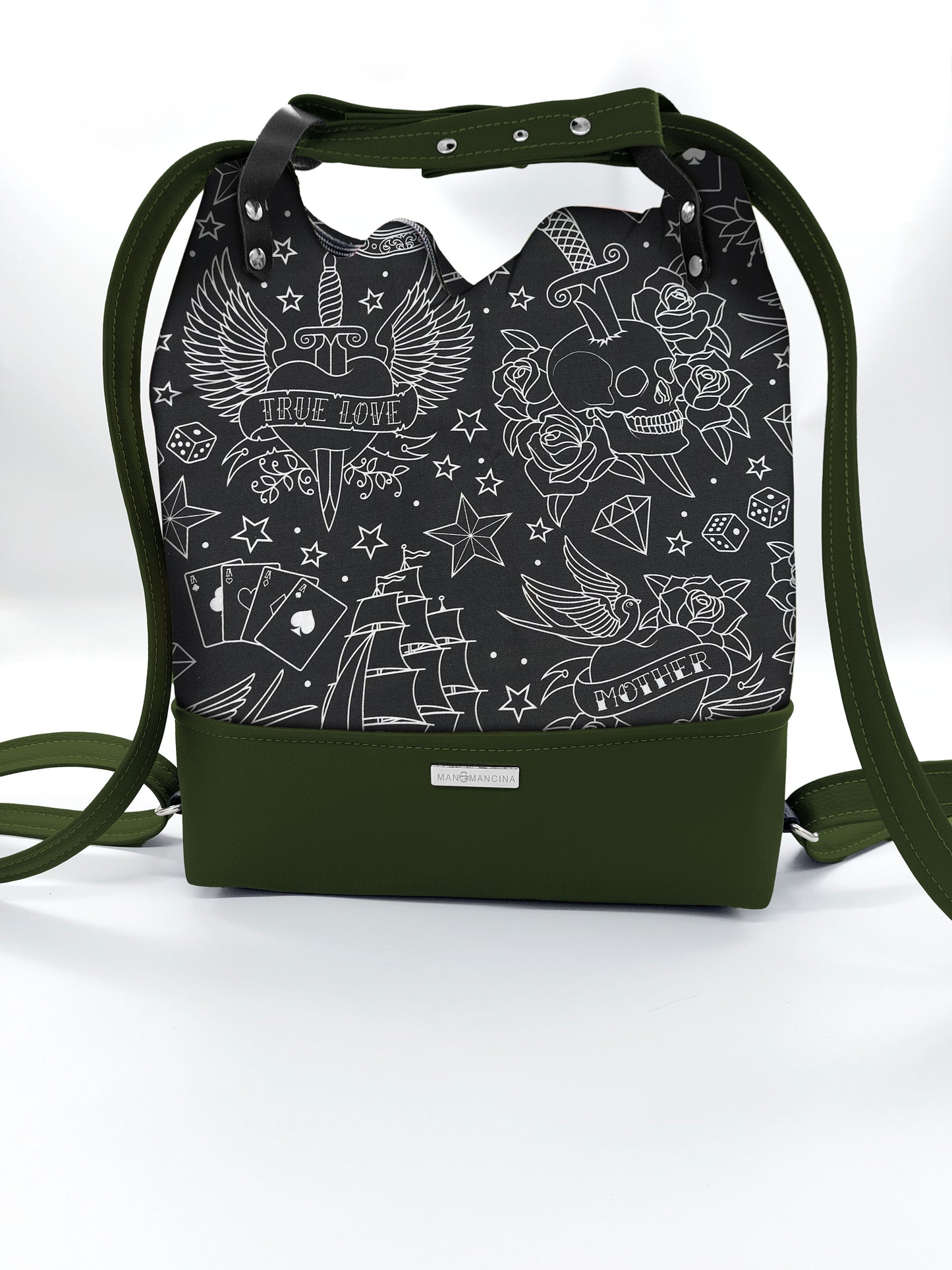 BORSA/ZAINO "BETTA" 2 IN 1 -VERDE / tattoo black