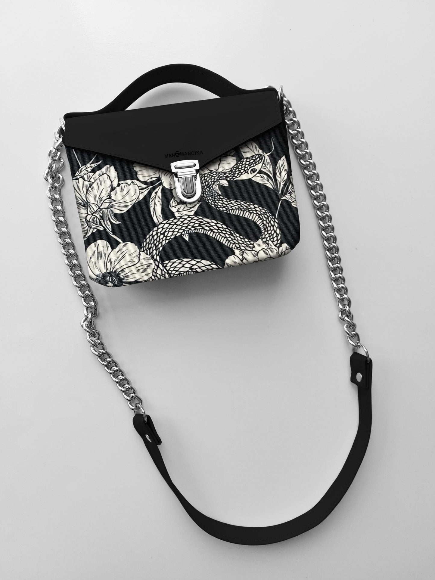 BORSETTA nero / fiori serpenti