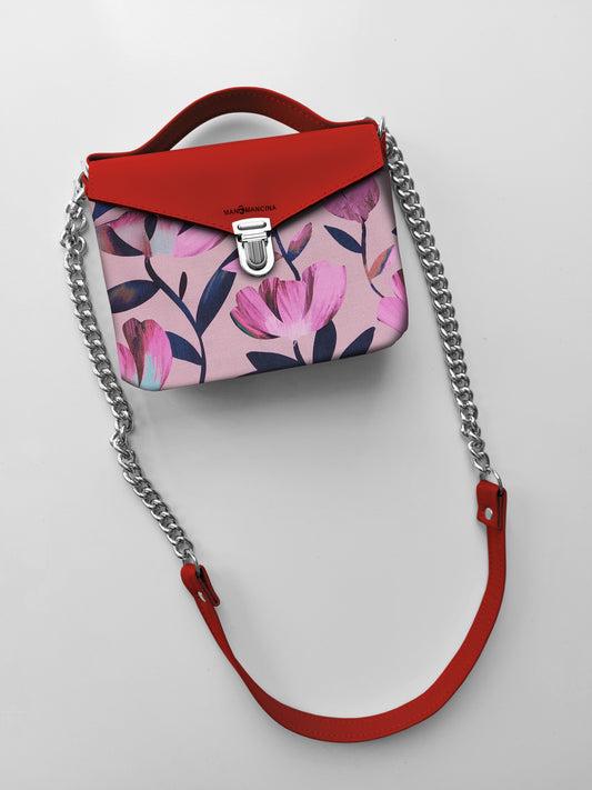 BORSETTA rosso/flowers fucsia