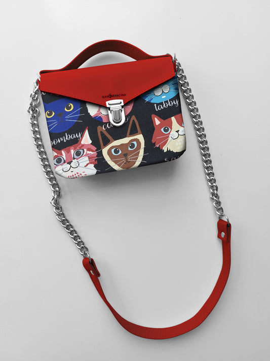 BORSETTA rosso/gatti