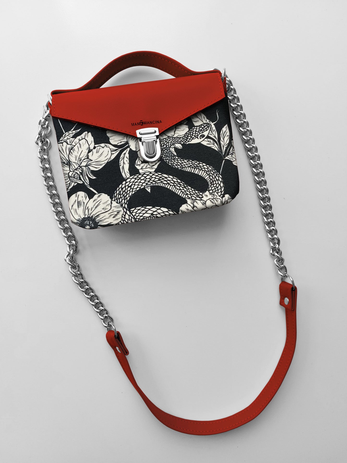 BORSETTA rosso / fiori serpenti