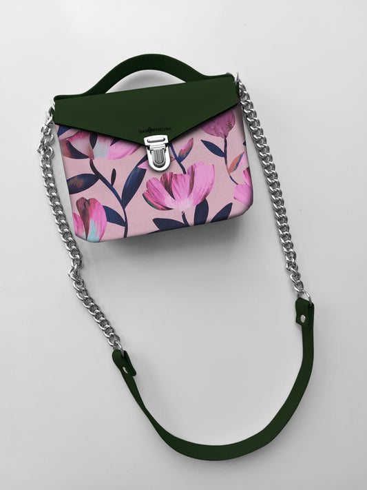 BORSETTA verde/flowers fucsia