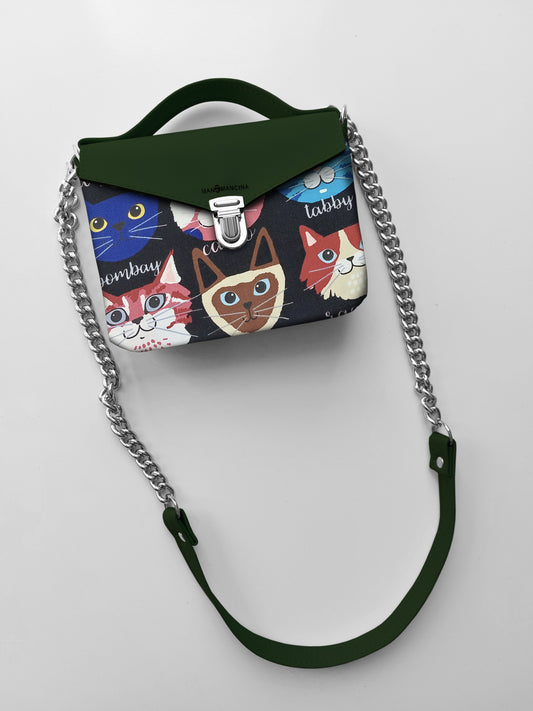 BORSETTA verde/gatti