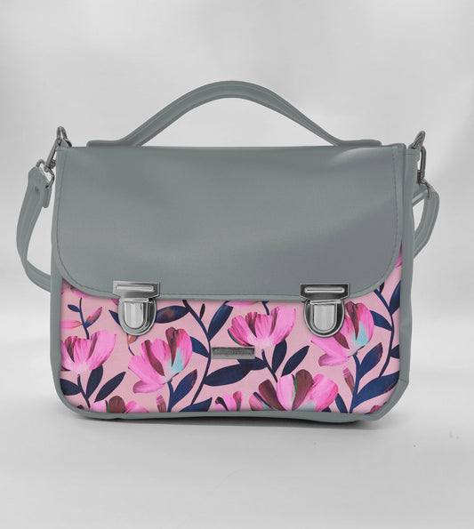 "DOTTY" VEGAN maxi SIMILPELLE grigio/flowers fucsia