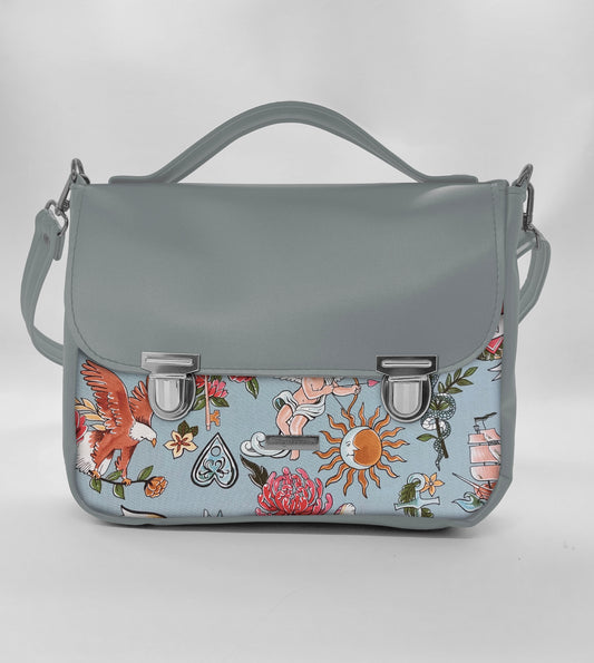 "DOTTY" VEGAN maxi SIMILPELLE grigio/tell tale azzurro