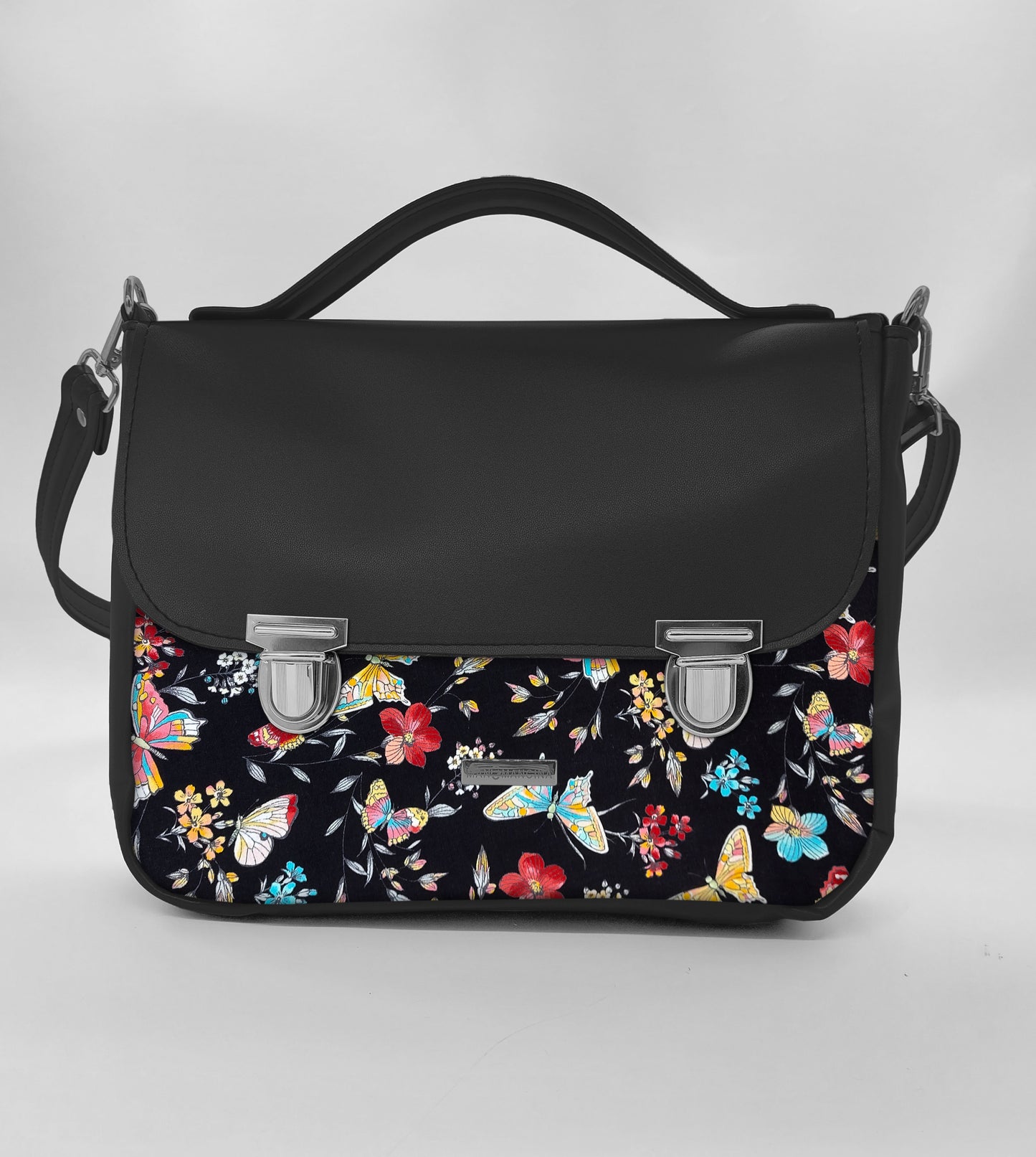 "DOTTY" VEGAN maxi SIMILPELLE nero/ butterfly