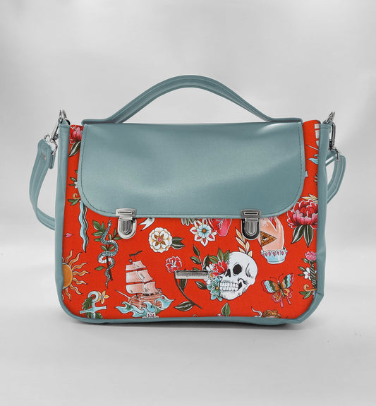 "DOTTY" VEGAN midi SIMILPELLE verde pastello/ tell tale rosso