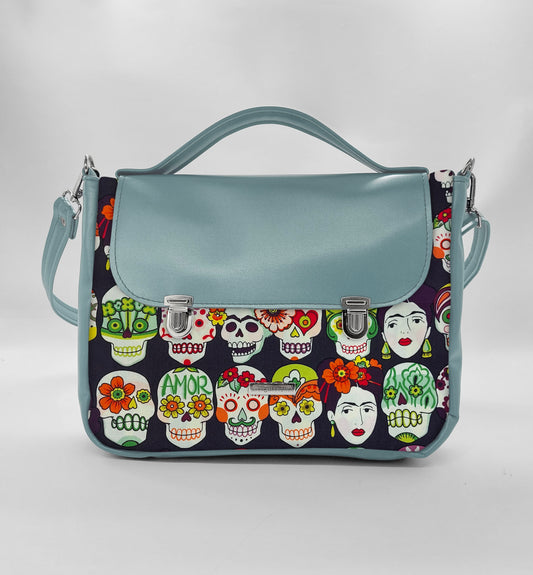 "DOTTY" VEGAN midi SIMILPELLE verde pastello/frida teschi
