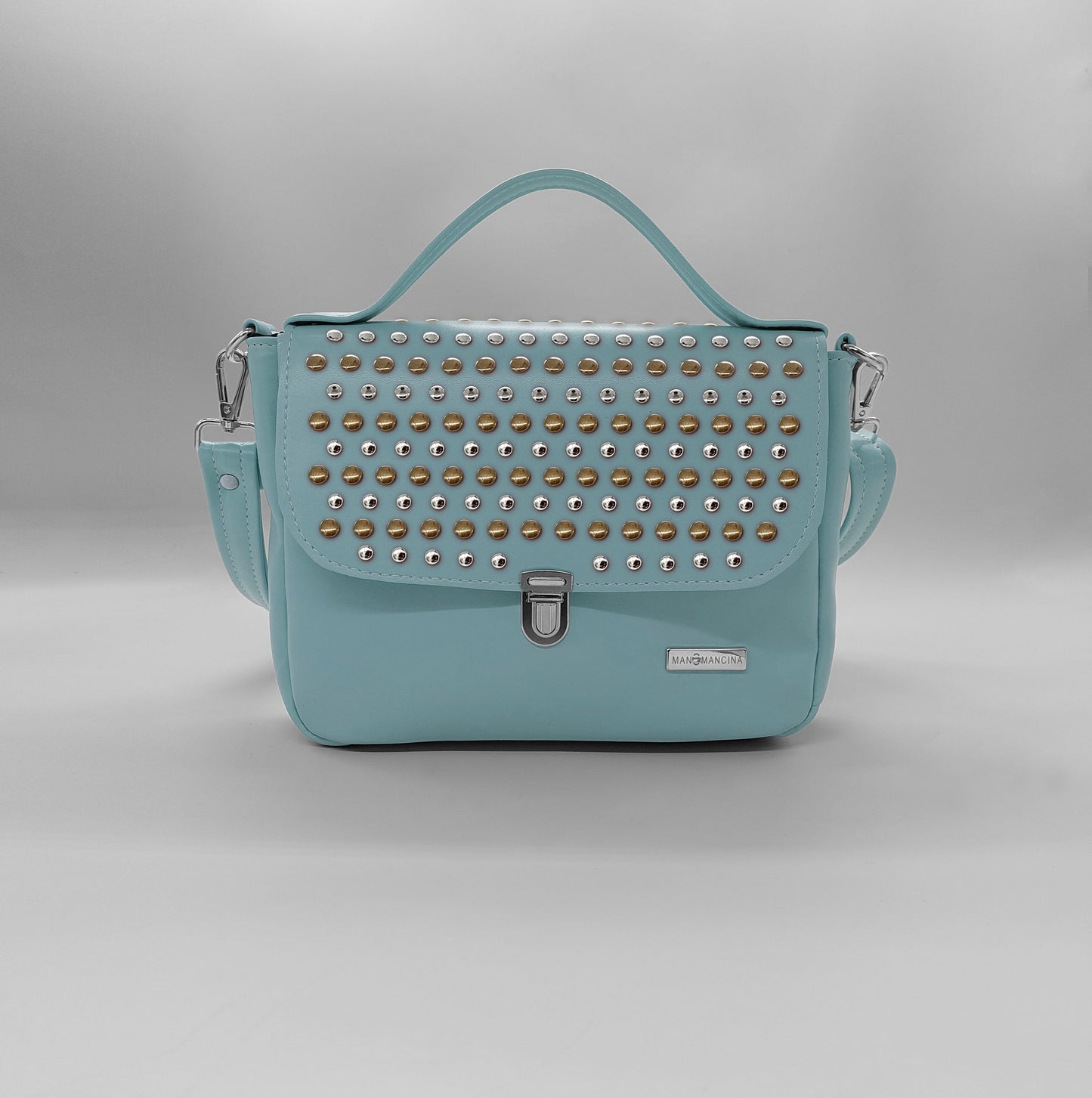 "DOTTY" VEGAN mini SIMILPELLE verde pastello borchie