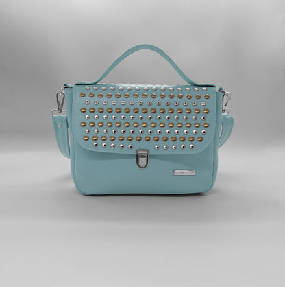 "DOTTY" VEGAN mini SIMILPELLE verde pastello borchie