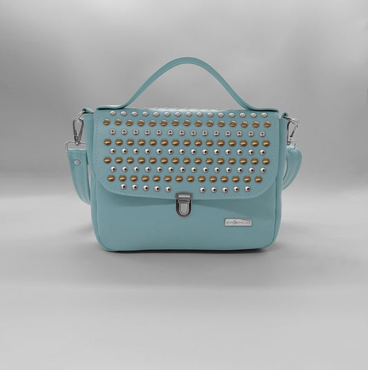 "DOTTY" VEGAN mini SIMILPELLE verde pastello borchie
