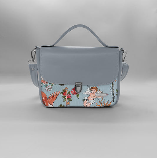 "DOTTY" VEGAN mini SIMILPELLE grigio / tell tale azzurro