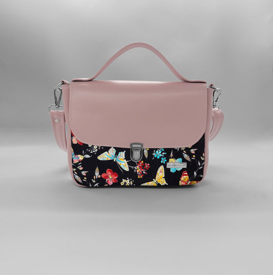 "DOTTY" VEGAN mini SIMILPELLE rosa antico / farfalle