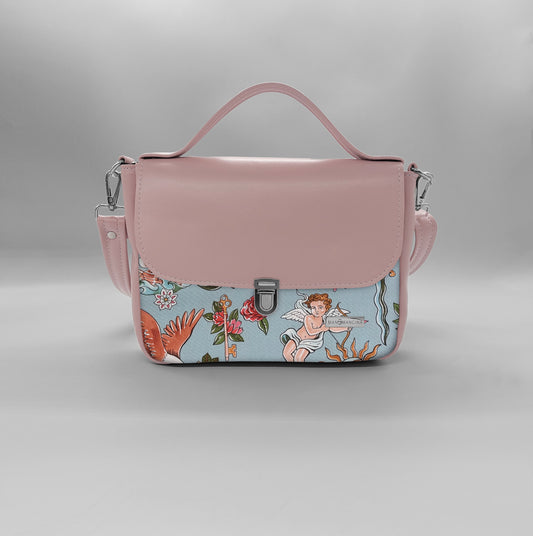 "DOTTY" VEGAN mini SIMILPELLE rosa antico / tell tale azzurro
