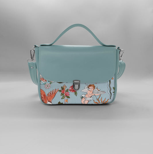 "DOTTY" VEGAN mini SIMILPELLE verde pastello /tell tale azzurro