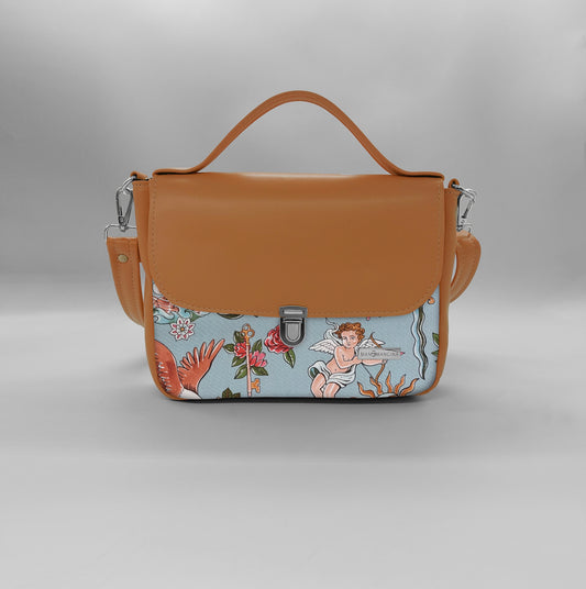 "DOTTY" VEGAN mini SIMILPELLE cuoio Tell Tale Azzurro