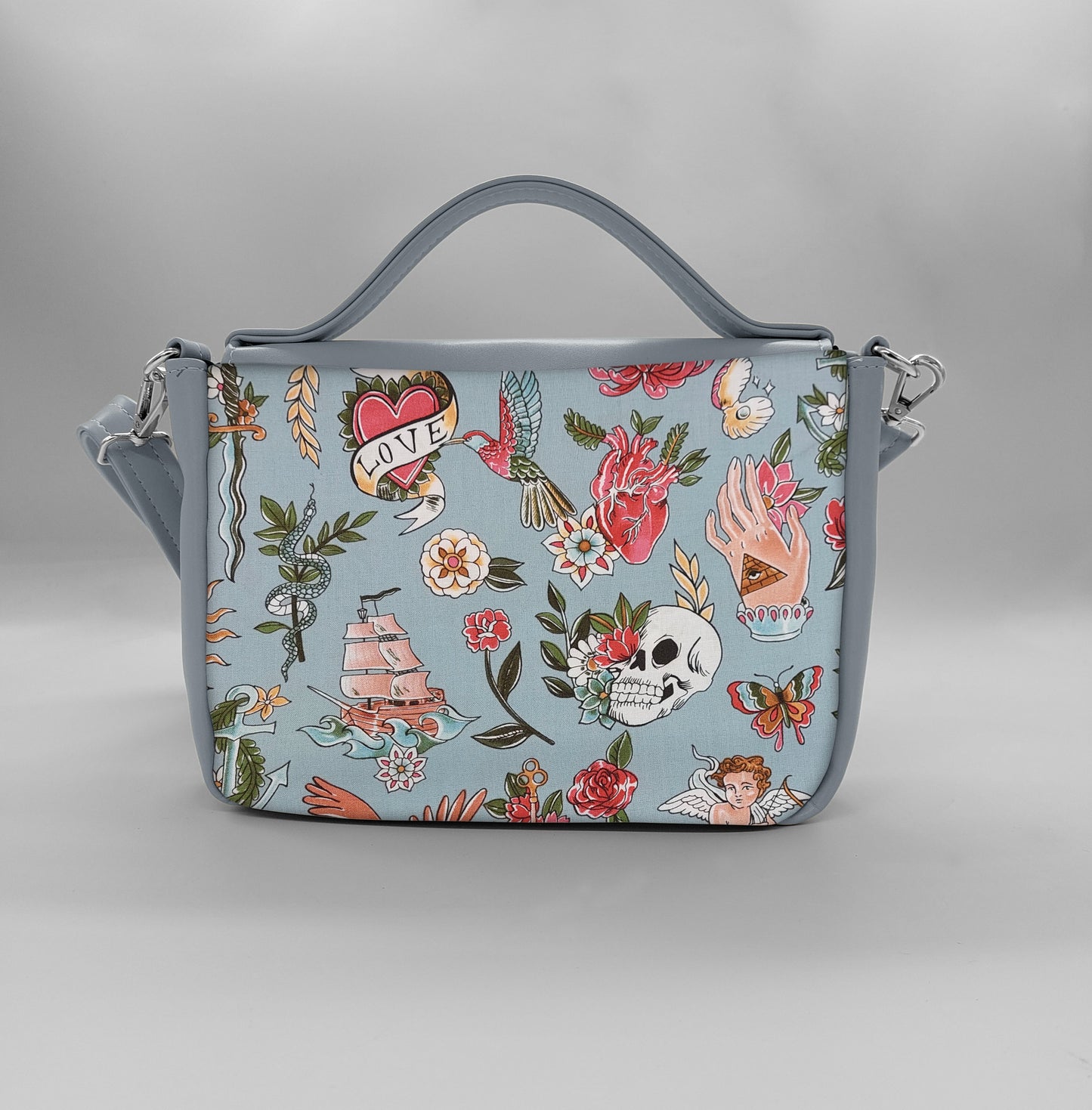 "DOTTY" VEGAN mini SIMILPELLE grigio / tell tale azzurro