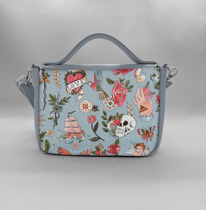 "DOTTY" VEGAN mini SIMILPELLE grigio / tell tale azzurro