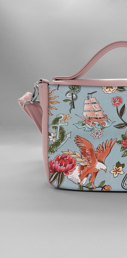 "DOTTY" VEGAN mini SIMILPELLE rosa antico / tell tale azzurro