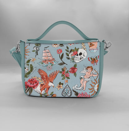 "DOTTY" VEGAN mini SIMILPELLE verde pastello /tell tale azzurro