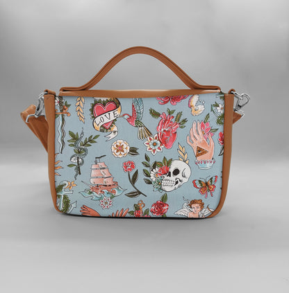 "DOTTY" VEGAN mini SIMILPELLE cuoio Tell Tale Azzurro
