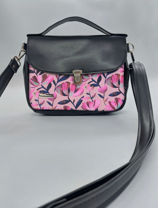 "DOTTY" VEGAN mini SIMILPELLE nera FLOWER FUCSIA