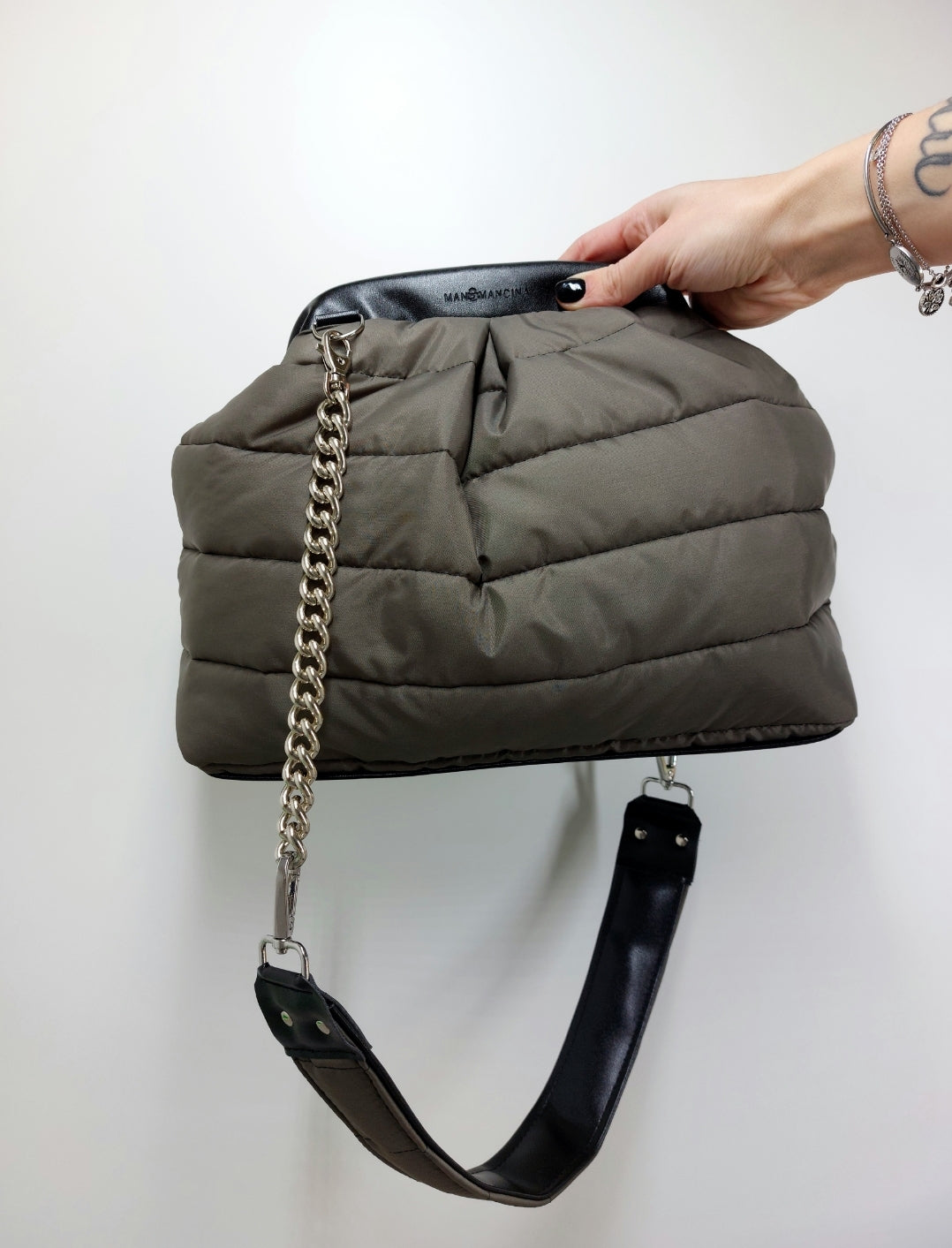 BORSA CLIC CLAC nero/trapuntato verde militare