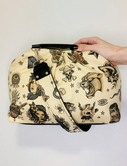 BORSA CLIC CLAC nero / tattoo beige