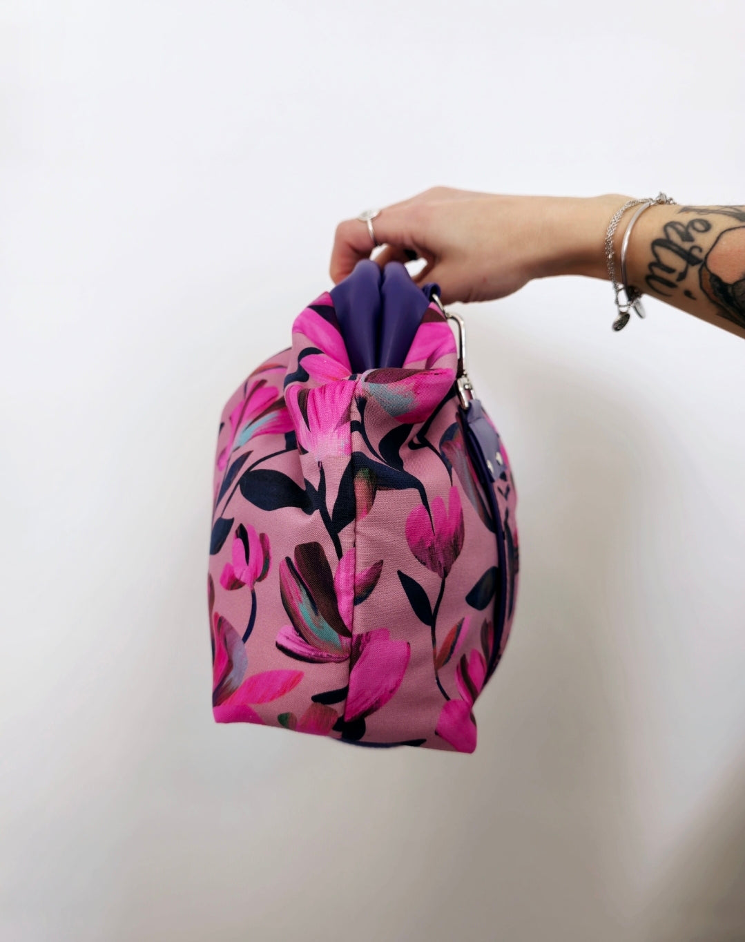 BORSA CLIC CLAC viola / flowers fucsia