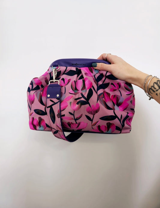 BORSA CLIC CLAC viola / flowers fucsia