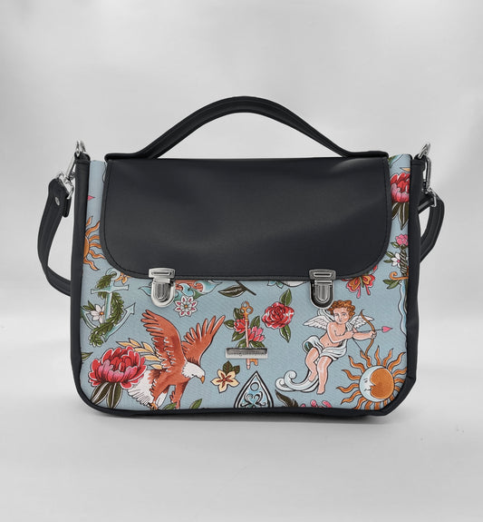 "DOTTY" VEGAN midi SIMILPELLE nero/tall tale azzurro