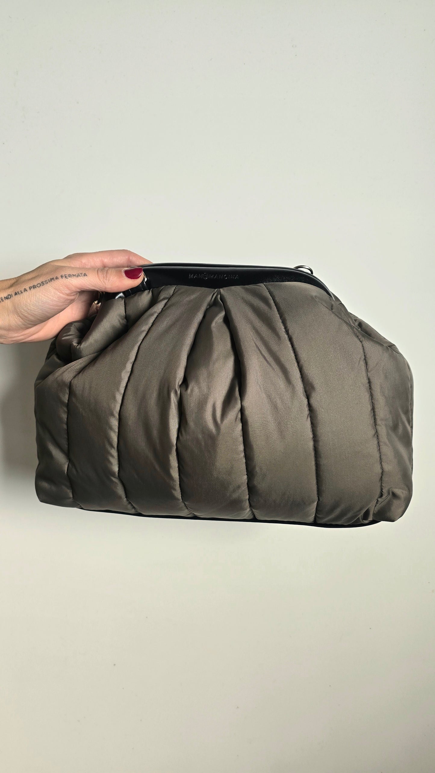 BORSA CLIC CLAC tracolla regolabile nero/ trapuntato verde militare