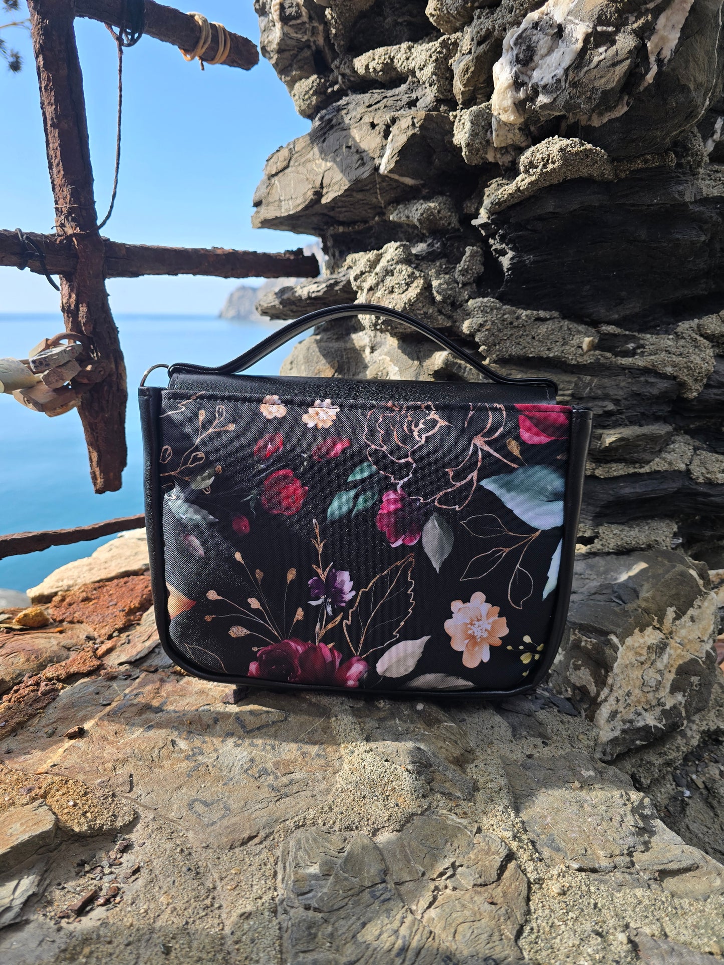 "DOTTY" VEGAN mini SIMILPELLE nero / flower nero bordeaux