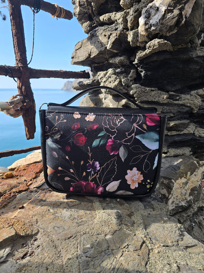 "DOTTY" VEGAN mini SIMILPELLE nero / flower nero bordeaux