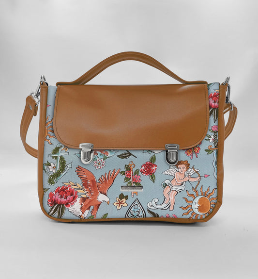 "DOTTY" VEGAN midi SIMILPELLE cuoio/tall tale azzurro