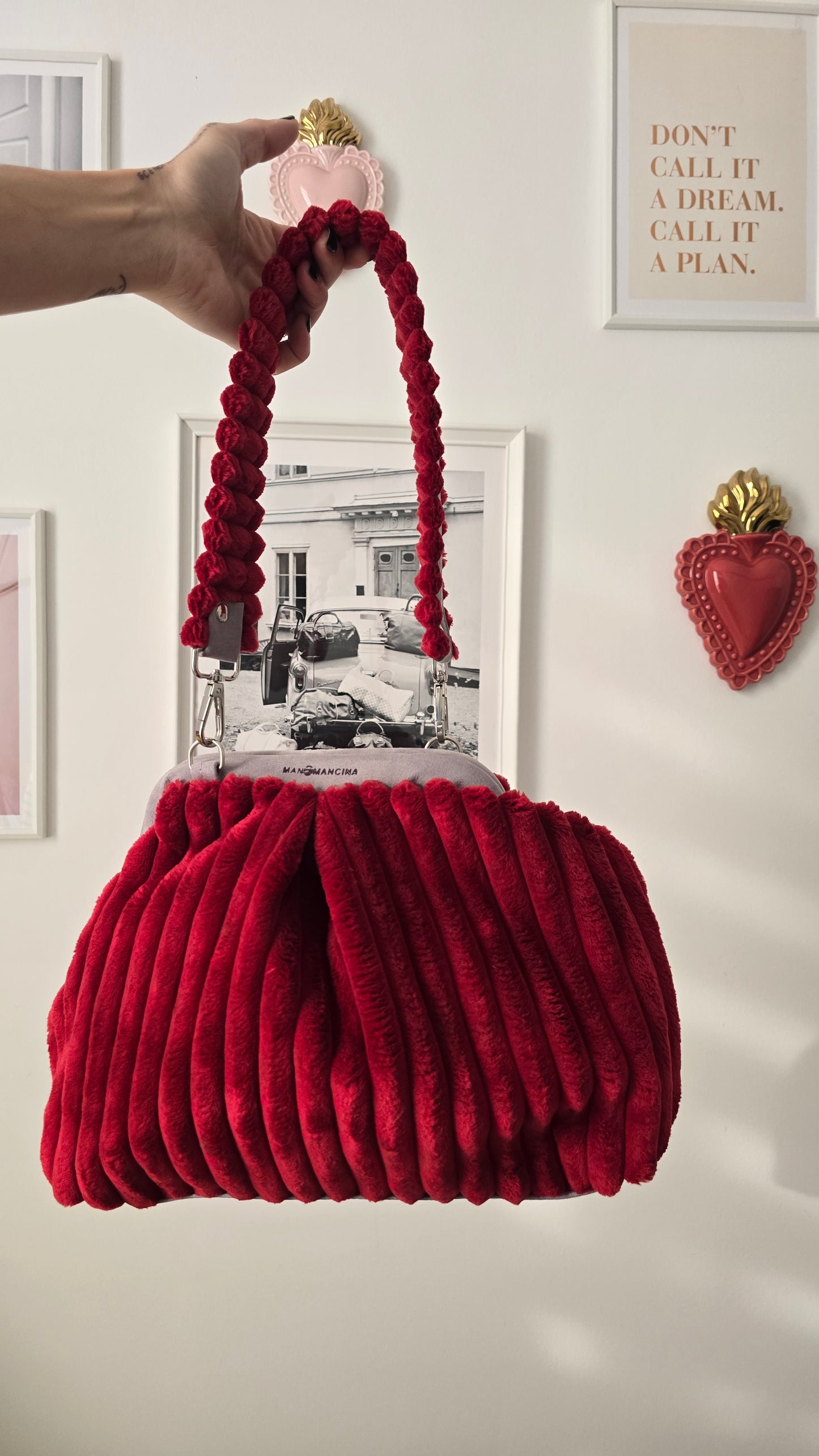 BORSA CLIC CLAC VELLUTO COSTONI bordeaux/grigio suede