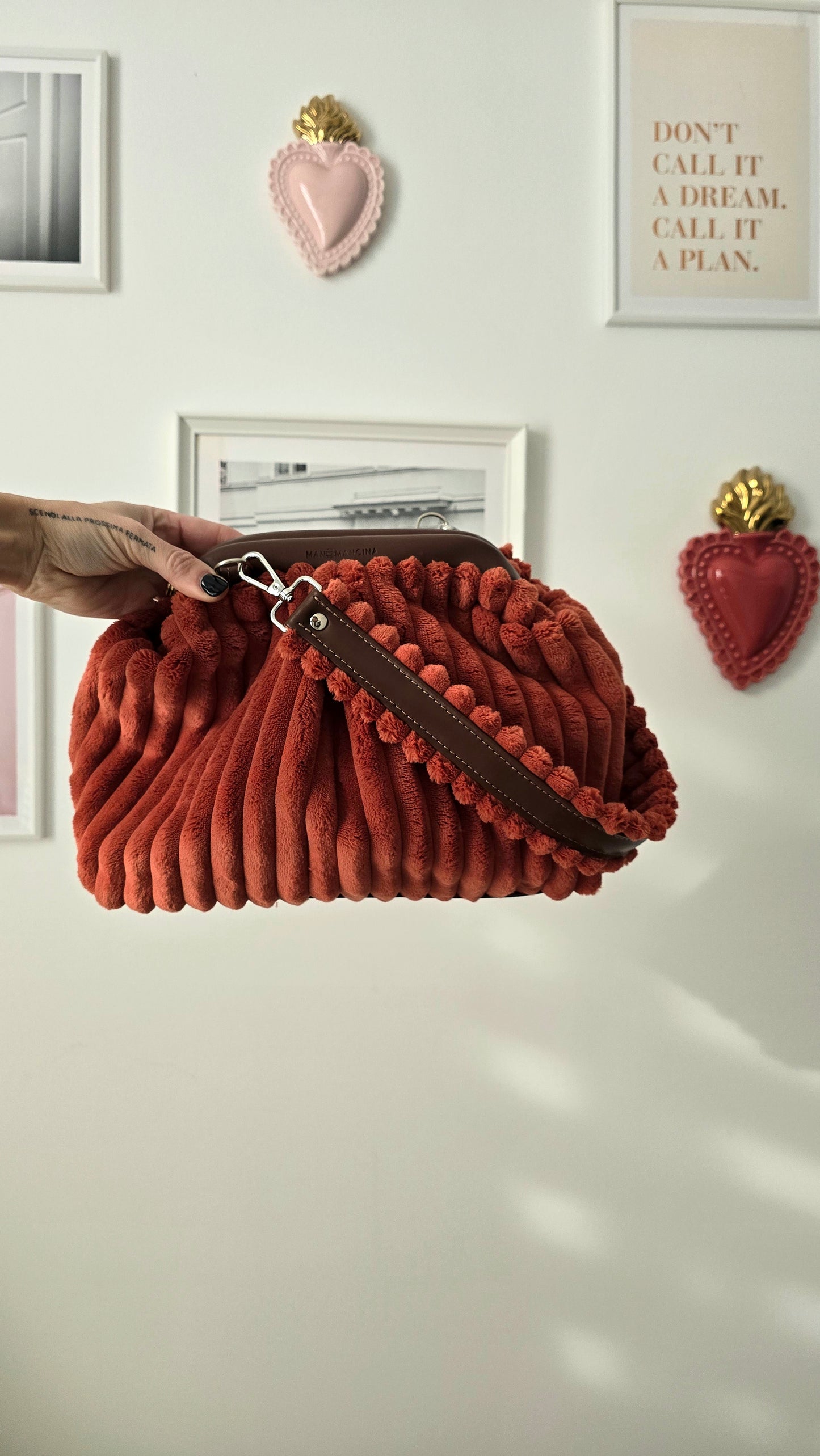 BORSA CLIC CLAC VELLUTO COSTONI mattone/cuoio