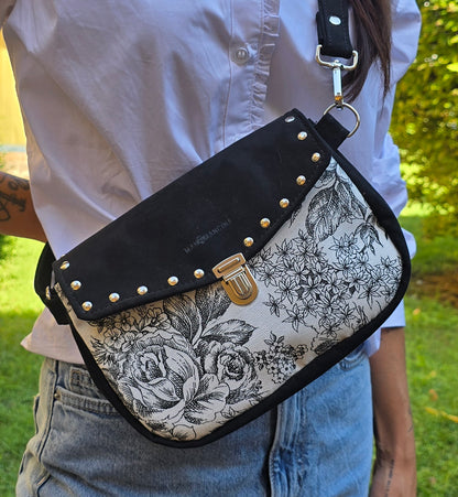 MARSUPIELLO large similsuede nero/toile de jouy