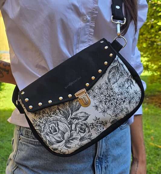 MARSUPIELLO large similsuede nero/toile de jouy